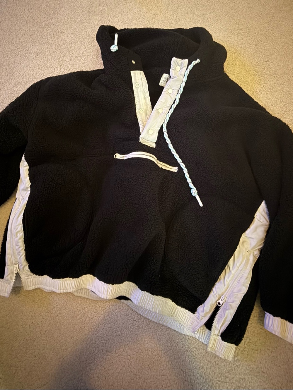 Altar'd State Black Sherpa Pullover with Cream Trim